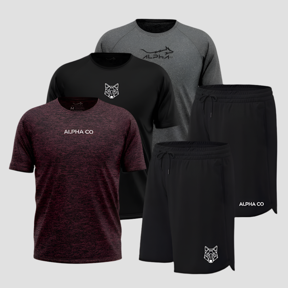 Kit Dry Fit: 3 Camisetas + 2 Bermudas