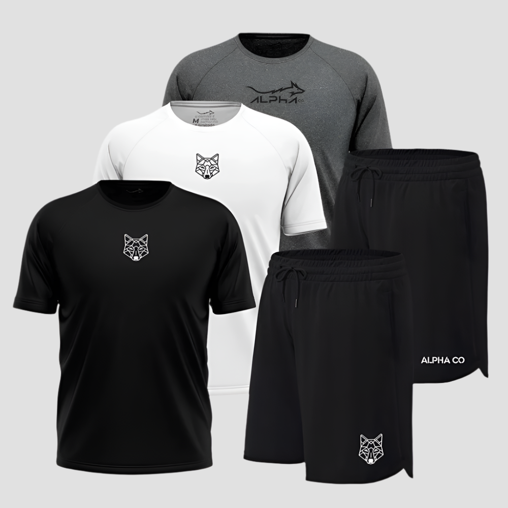 Kit 5 Peças Dry Fit: 3 Camisetas + 2 Bermudas