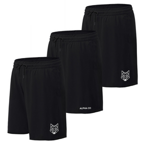 Kit 3 Shorts Pretos Dry Fit - 2 Lobo e 1 Essential