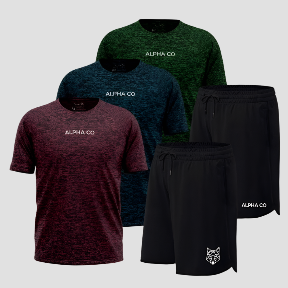 Kit Performance Masculino: Camisetas Dry Fit + Bermudas Esportivas