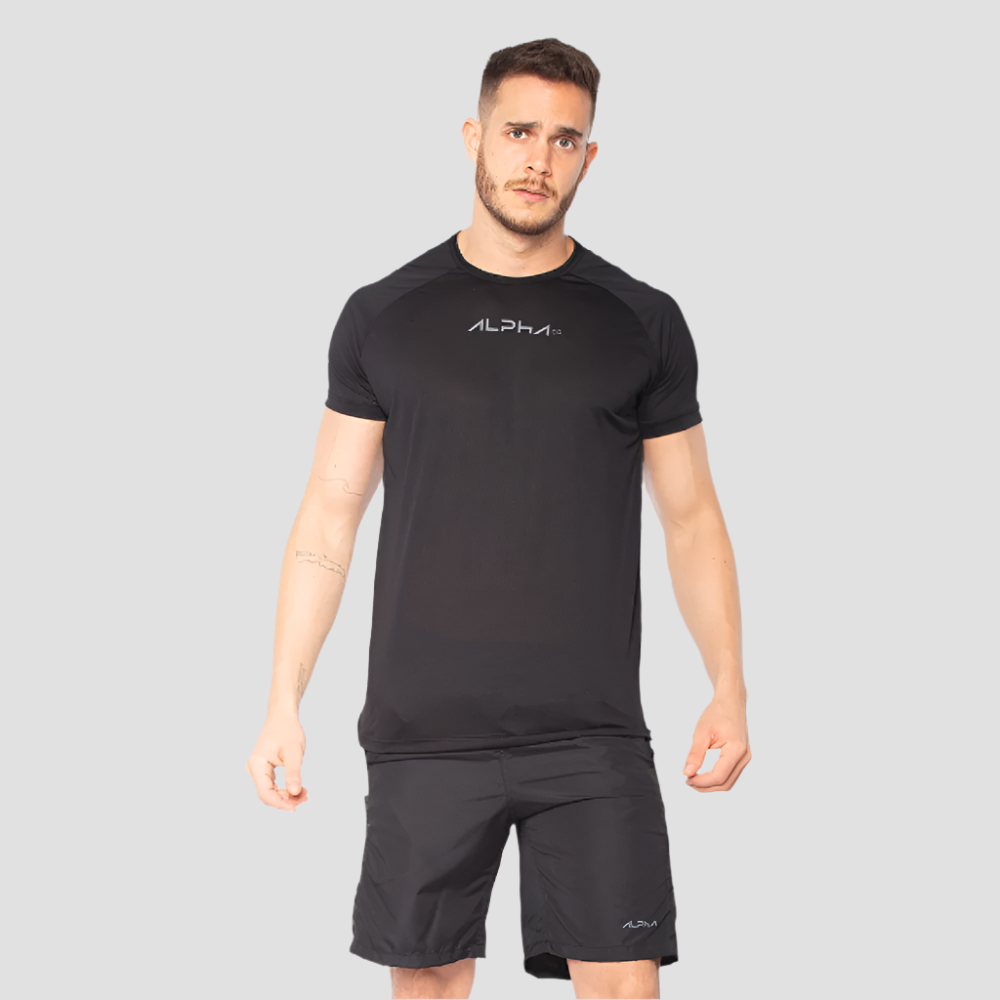 Kit 3 Camisetas Dry Fit Preto + 2 Bermudas Pretas